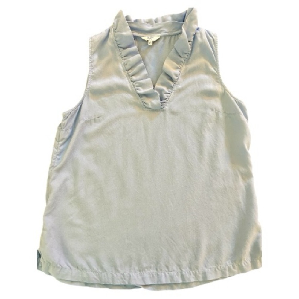Crown & Ivy Ruffle Elegant Pale Blue Sleeveless Top